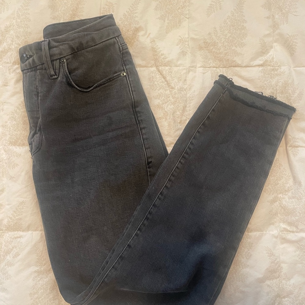 Good American black high rise straight leg denim